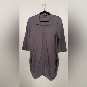 MC Planet Women Size 8 Button Tunic Bubble 3/4 Sleeve Stretch Blouse Dress Gray